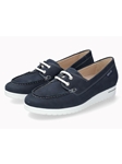 Jeans Blue Leather Nubuck Laces Women Mocassin | Mephisto Women Slip-Ons | Sam's Tailoring Fine Women's Shoes