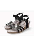 Black Leather Velvet Heel Women's Cork Sandal | Mephisto Women Cork Sandals | Sam's Tailoring Fine Women's Shoes