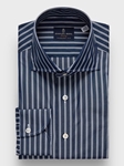 Navy Striped Poplin Premium Luxury Men's Dress Shirt | Emanuel Berg Dress Shirts | Sam's Tailoring Fine Men Clothing