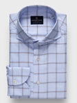Bright Blue Checked Twill Premium Luxury Dress Shirt | Emanuel Berg Dress Shirts Collection | Sam's Tailoring Fine Men's Clothing