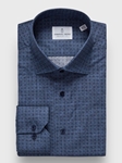 Navy Printed Poplin Stretch Sport Luxury Dress Shirt | Emanuel Berg Dress Shirts Collection | Sam's Tailoring Fine Men Clothing