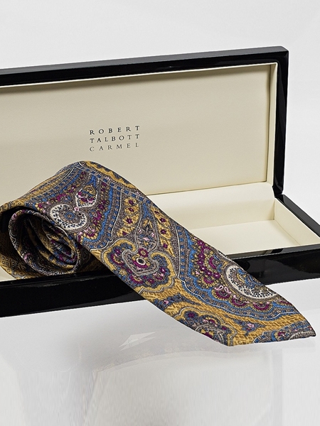 Robert Talbott Tie Seven Fold Baby-Blue Gold Necktie Luxury Silk L4 ...