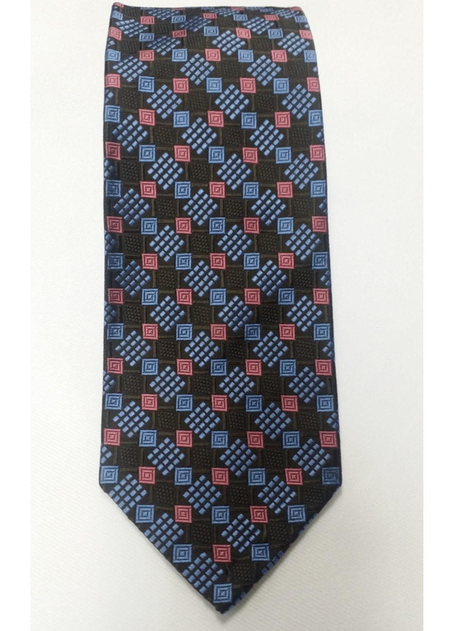 Brown,Peach And Blue Geometric Pattern 7 Fold Sudbury Tie | Robert ...