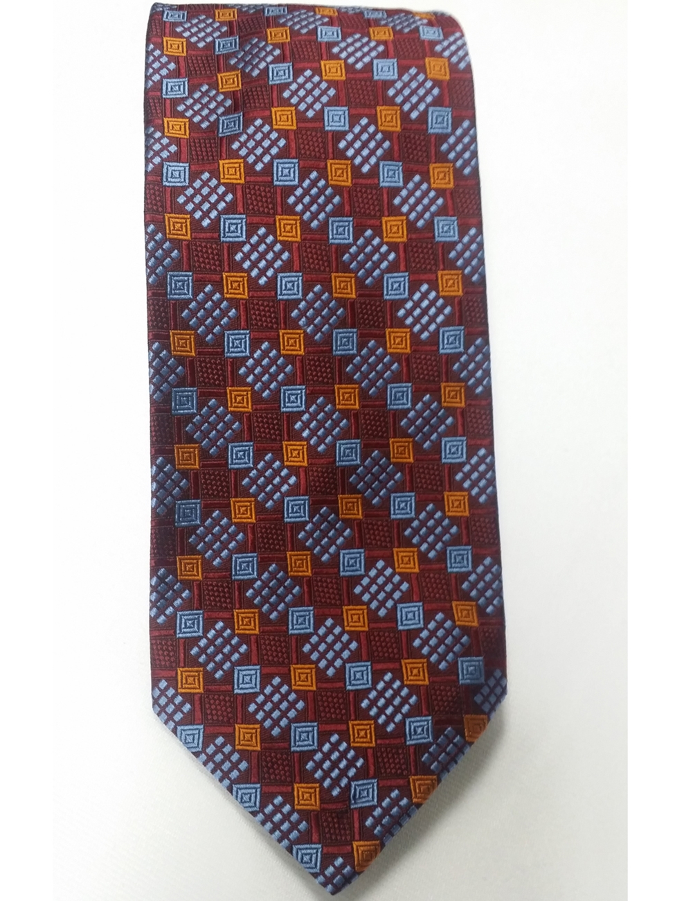 Maroon,yellow Sky Blue Geometric Pattern 7 Fold Sudbury Tie | Robert ...