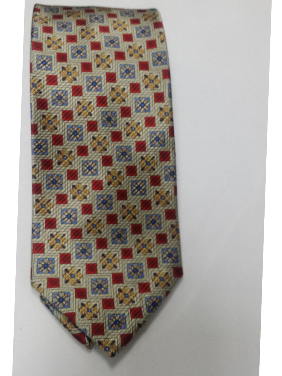 Yellow,Red And Blue Geometric Pattern 7 Fold Sudbury Tie | Robert ...