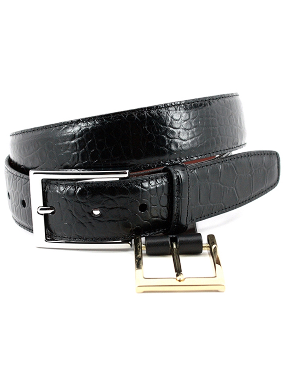 Black Alligator Grain Embossed Calfskin Belt | Torino Leather Belts ...