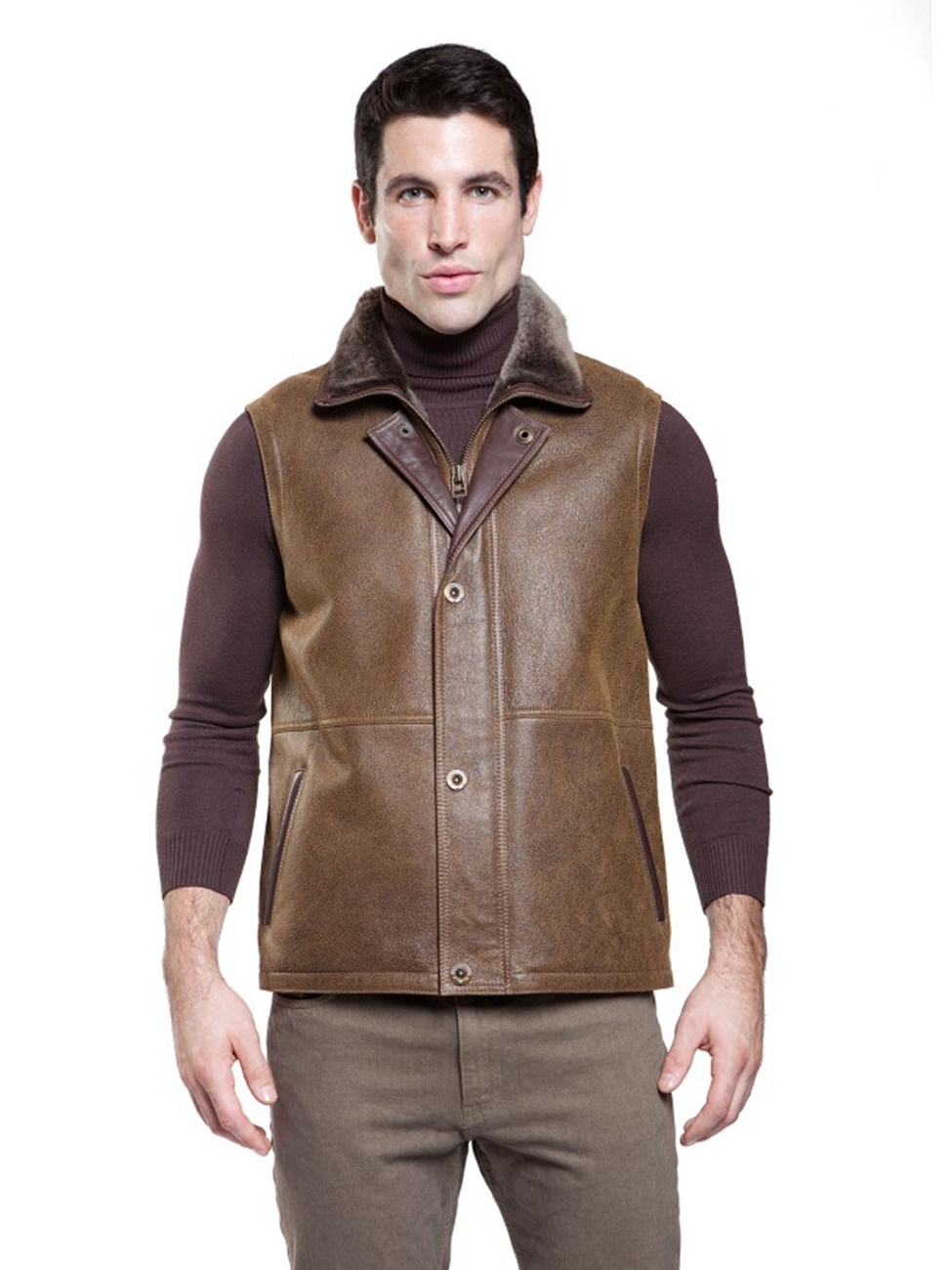 Rugged Whiskey Shearling Men's Vest | Aston Leather Shearling ...
