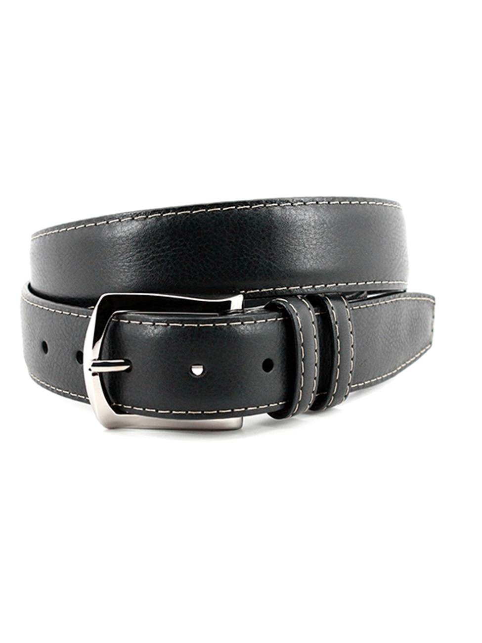 Black Contrast Stitched Italian Soft Calfskin Belt | Torino Leather ...