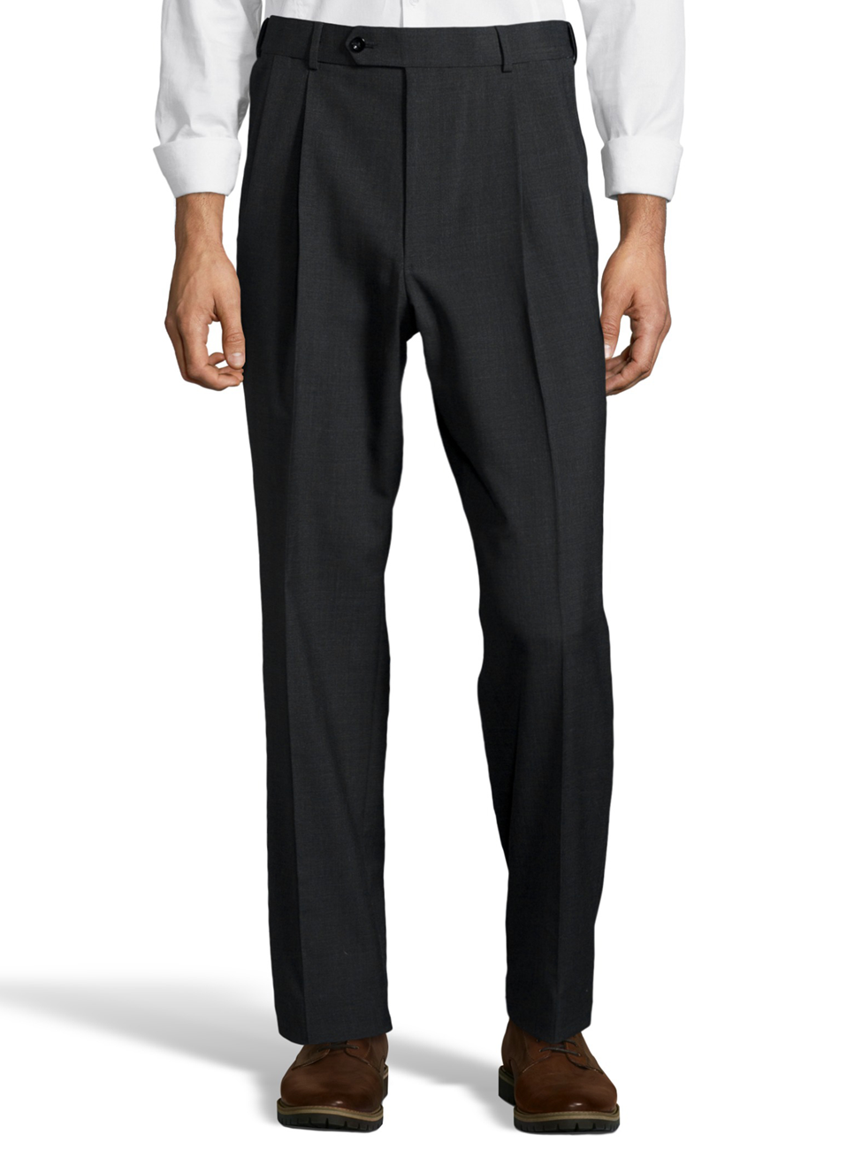 Charcoal Wool/Poly Pleated Expander Pant  Palm Beach Dress Pants  Sam