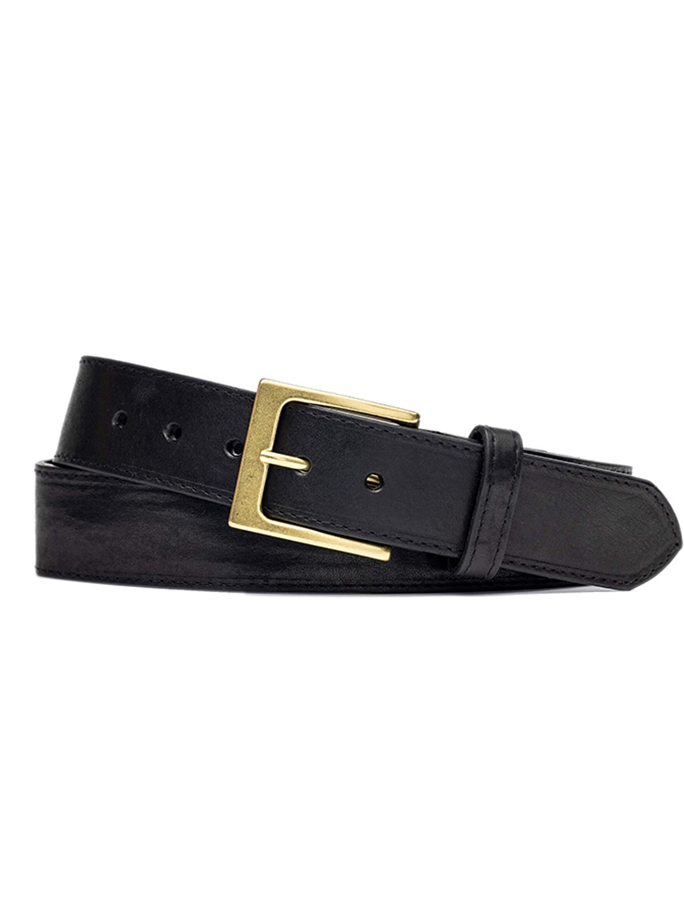 Black Vintage Leather With Natural Brass Buckle Belt, W.Kleinberg Calf Leather  Belts