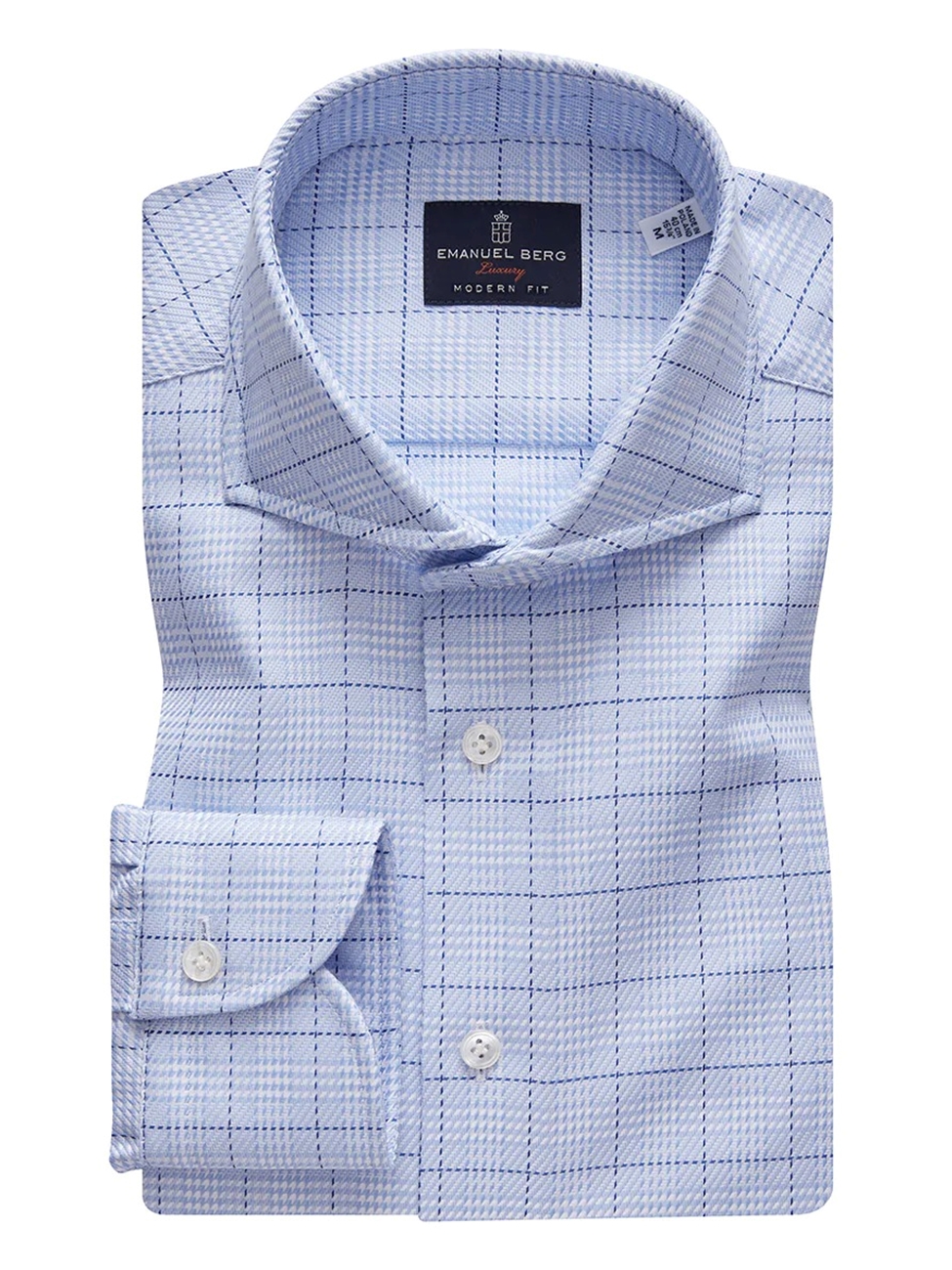 Blue, Navy & White Check Dobby Luxury Dress Shirt | Emanuel Berg Shirts ...
