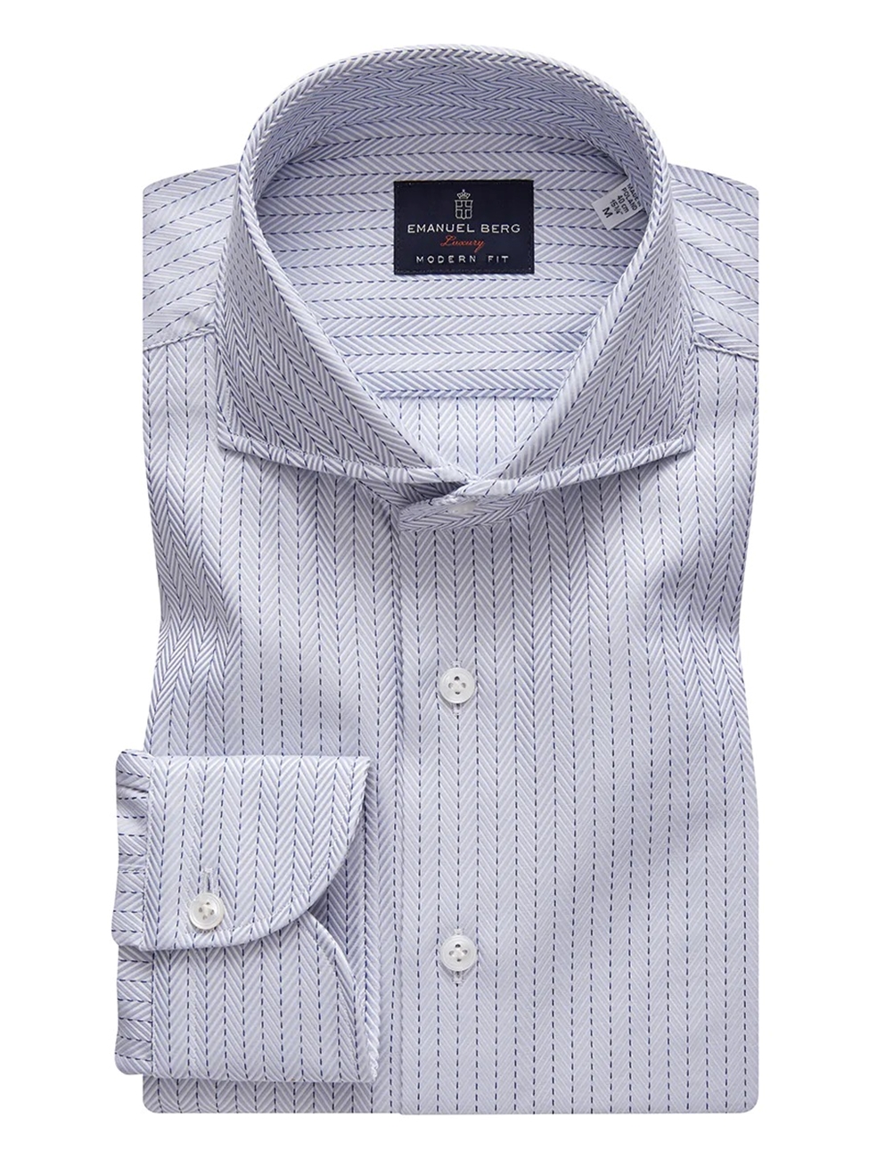 Blue, Navy & White Stripes Herringbone Luxury Dress Shirt | Emanuel ...
