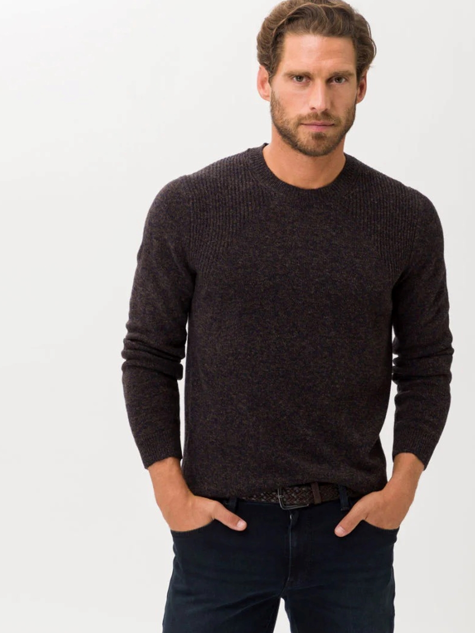 Espresso Rick Lambs Wool Sweater | Brax Men's Sweaters Collection | Sam ...