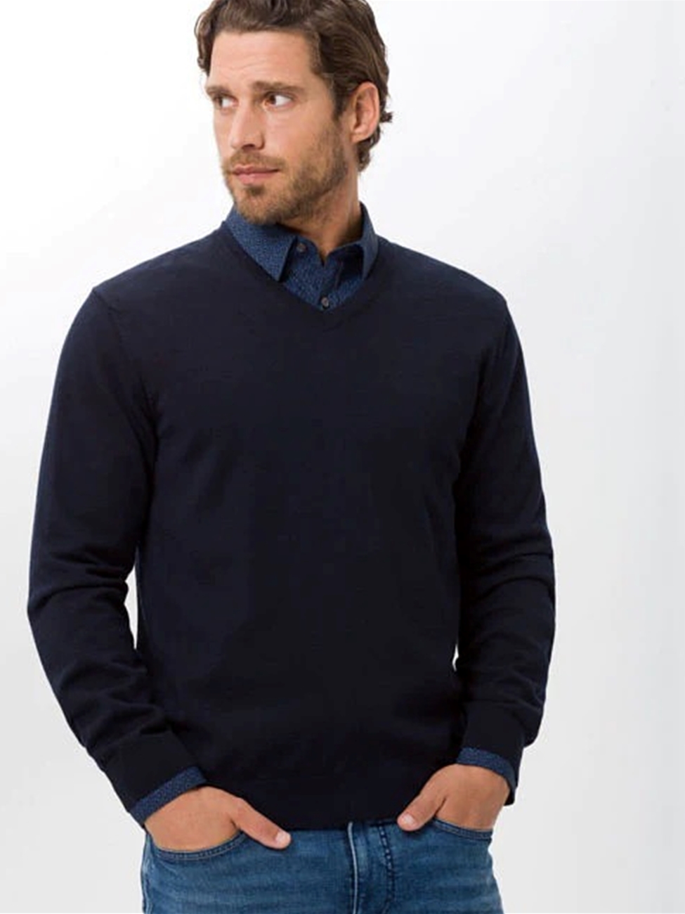 Navy Tristan Merino Wool Easy Wash Sweater | Brax Men's Sweaters | Sam ...