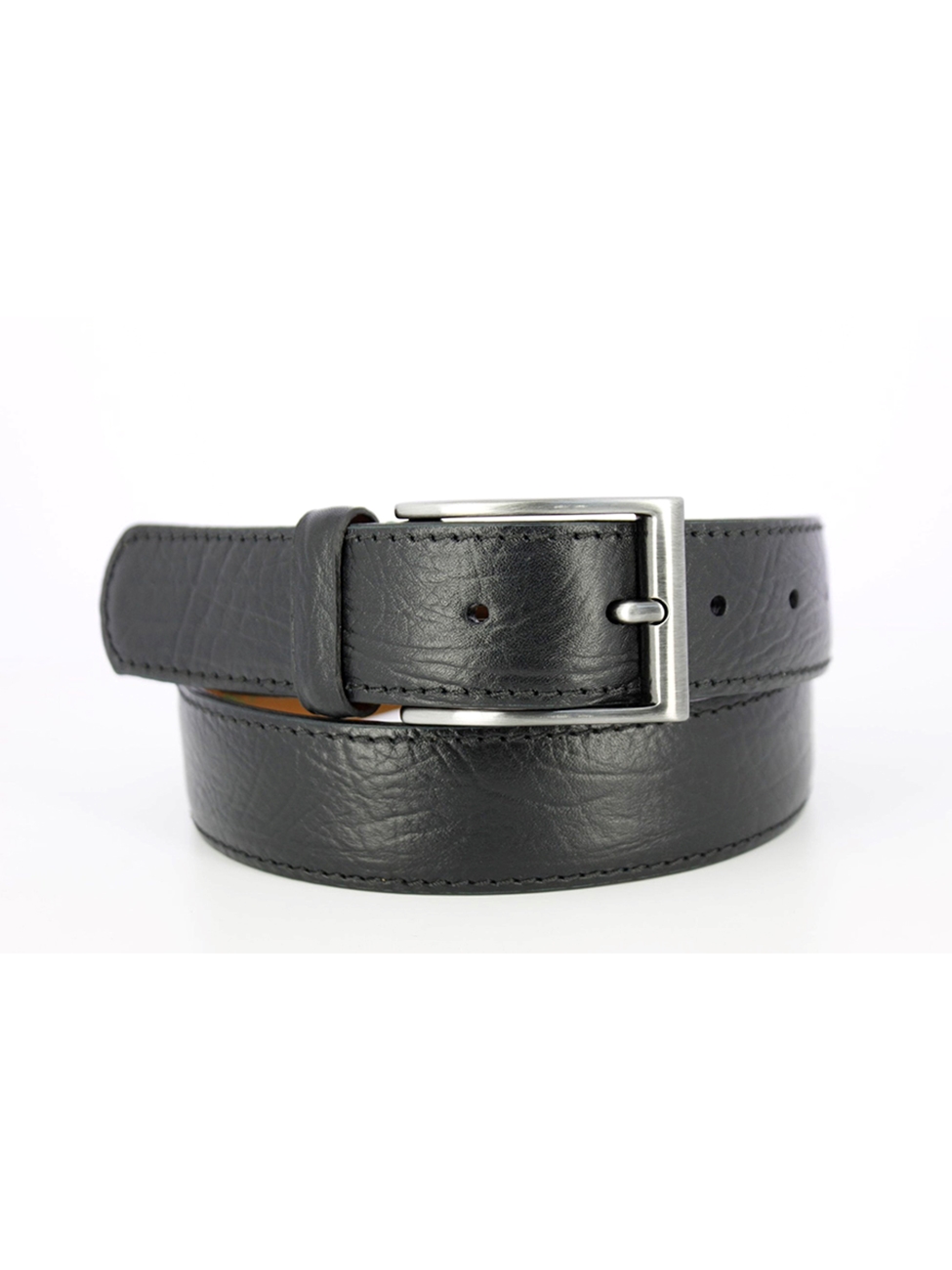 Black Textured Leather Nickel Buckle Men's Belt | Mephisto Belts ...