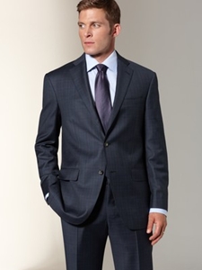 Hart Schaffner Marx Navy Melange Plaid Suit 764304183 - Spring 2015 Collection Suits | Sam's Tailoring Fine Men's Clothing