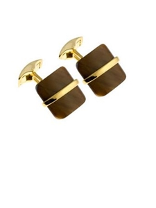 Tateossian London Gold Cufflinks with Rectangular Tiger Eye BTS9007 - 18k Carat Gold Cufflinks | Sam's Tailoring Fine Men's Clothing