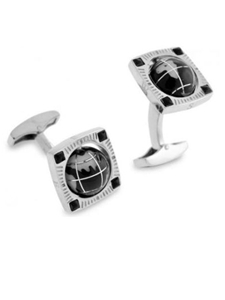 Tateossian London Silver Frame Globe - Black CL0273 - Cufflinks | Sam's Tailoring Fine Men's Clothing