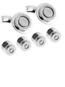 Tateossian London Round Concentric Silver Cufflink & Shirt Stud Set SS0865 - Cufflinks | Sam's Tailoring Fine Men's Clothing