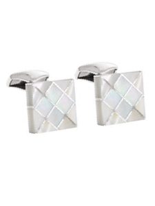 Tateossian London White Mop Silver Quadro Harlequin CL2088 - Cufflinks | Sam's Tailoring Fine Men's Clothing