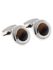 Tateossian London Tiger Eye Silver Bond Street Round CL1005 - Cufflinks | Sam's Tailoring Fine Men's Clothing