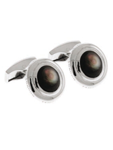 Tateossian London Black Mother of Pearl Silver Bond Street Round CL1006 - Cufflinks | Sam's Tailoring Fine Men's Clothing