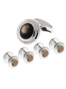 Tateossian London Black Mother of Pearl Silver Bond Street Round SC0021 - Cufflinks | Sam's Tailoring Fine Men's Clothing