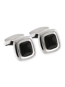 Tateossian London Black Agate Silver Bond Street Square CL1007 - Cufflinks | Sam's Tailoring Fine Men's Clothing