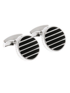 Tateossian London Black Agate Silver Tower Bridge Round CL0998 - Cufflinks | Sam's Tailoring Fine Men's Clothing