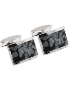 Tateossian London Snow Obsidian Silver Royal Exchange Rect CL1815 - Cufflinks | Sam's Tailoring Fine Men's Clothing