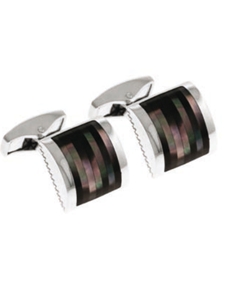 Tateossian London Black Mother of Pearl Silver Slice D-Shape CL1057 - Cufflinks | Sam's Tailoring Fine Men's Clothing