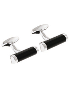 Tateossian London Black Agate Silver Slices Cyclinder CL0989 - Cufflinks | Sam's Tailoring Fine Men's Clothing