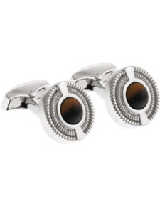 Tateossian London Tiger Eye Silver Snake Round CL0494 - Cufflinks | Sam's Tailoring Fine Men's Clothing