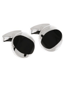 Tateossian London Onyx Silver Dune Round CL1409 - Cufflinks | Sam's Tailoring Fine Men's Clothing