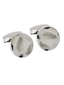 Tateossian London White Mother of Pearl Silver Dune Round CL1410 - Cufflinks | Sam's Tailoring Fine Men's Clothing