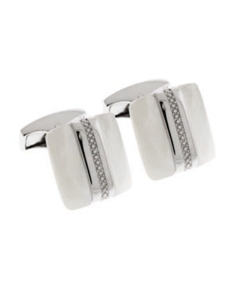 Tateossian London White Mother of Pearl Silver Rally Band Square CL1766 - Cufflinks | Sam's Tailoring Fine Men's Clothing