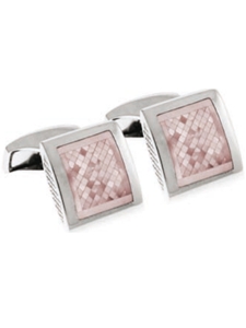 Tateossian London Pink Mother of Pearl Silver Pillow Check CL1063 - Cufflinks | Sam's Tailoring Fine Men's Clothing