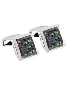 Tateossian London Black Mother of Pearl Silver Pillow Check CL1064 - Cufflinks | Sam's Tailoring Fine Men's Clothing