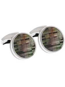 Tateossian London Black Mother of Pearl Silver Bamboo Round CL1465 - Cufflinks | Sam's Tailoring Fine Men's Clothing