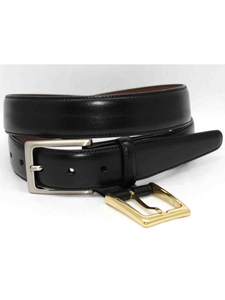 Torino Leather Black Kipskin Belt with Double Buckle Option 55200 - Dressy Elegance Belts | Sam's Tailoring Fine Men's Clothing