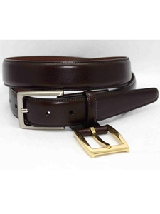Torino Leather Brown Kipskin Belt with Double Buckle Option 55201 - Dressy Elegance Belts | Sam's Tailoring Fine Men's Clothing