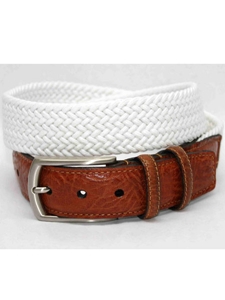 Torino Leather Italian Woven Cotton Elastic Belt - White 69504 - Resort Casual Belts | Sam's Tailoring Fine Men's Clothing