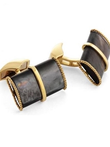 Tateossian London 18 Karat Cord D Shape - Black Mop CL1846 - 18k Carat Gold Cufflinks | Sam's Tailoring Fine Men's Clothing