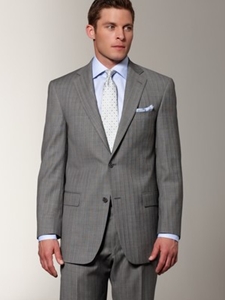Hart Schaffner Marx Grey Herringbone Light Blue Stripe Gold Suit 163764701064 - Spring 2015 Collection Suits | Sam's Tailoring Fine Men's Clothing