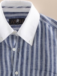 Hart Schaffner Marx Linen Stripe Sport Shirt 5G341344 - Shirts | Sam's Tailoring Fine Men's Clothing