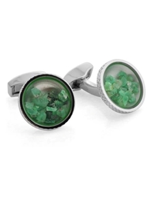 Tateossian London RT Rock And Rough - Rhodium Emerald CL2361 - Cufflinks | Sam's Tailoring Fine Men's Clothing