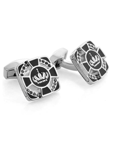 Tateossian London RT SW Britannia Crown Cufflinks - Black CL2618 - Cufflinks | Sam's Tailoring Fine Men's Clothing