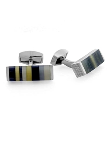 Tateossian London RT Tablet Striped - Black and White CL2693 - Cufflinks | Sam's Tailoring Fine Men's Clothing