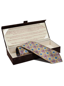 Robert Talbott Pale Golden Rod with Dodger Blue and Ruby on Metza Design Seven Fold Tie 51290M0-05 - Seven Fold Ties | Sam's Tailoring Fine Men's Clothing