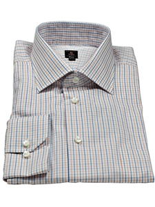 Robert Talbott Bone White with Blue-Orange Check Estate Dress Shirt F9579B3U - Spring 2015 Collection Dress Shirts | Sam's Tailoring Fine Men's Clothing